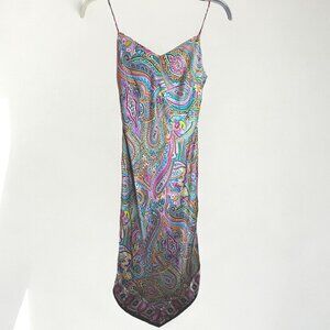 Warehouse Paisley Thin Strap Silk Midi Slip Dress Size 4